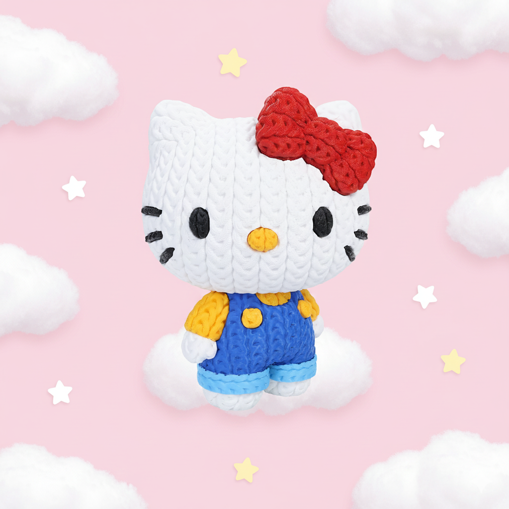 Hello Kitty Crochet Edition – Figura Kawaii 3D Articulada de 18 cm